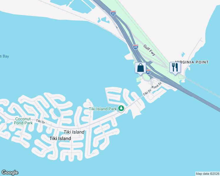 map of restaurants, bars, coffee shops, grocery stores, and more near 438 Jeanie Lynn Street in Tiki Island