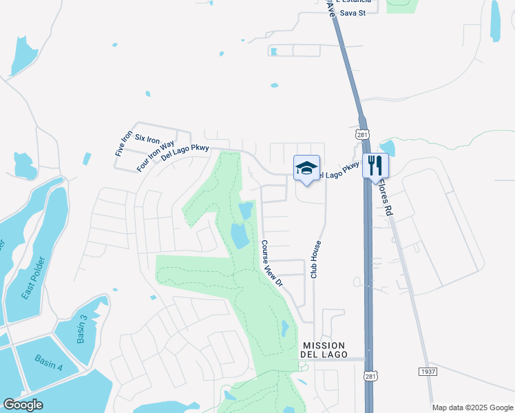 map of restaurants, bars, coffee shops, grocery stores, and more near 12303 Course View Drive in San Antonio