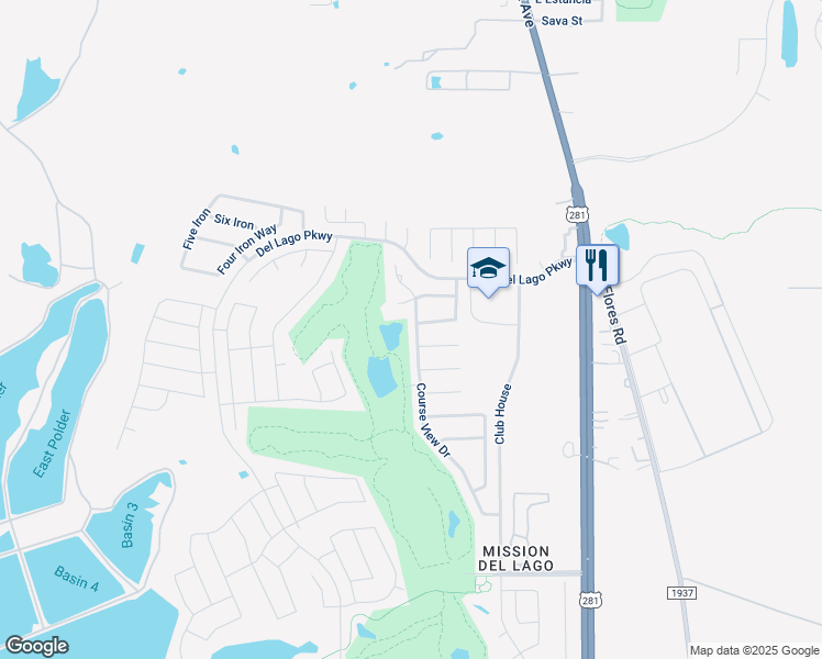 map of restaurants, bars, coffee shops, grocery stores, and more near 12303 Course View Drive in San Antonio