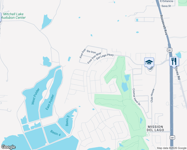 map of restaurants, bars, coffee shops, grocery stores, and more near 11518 Boyd Bay in San Antonio