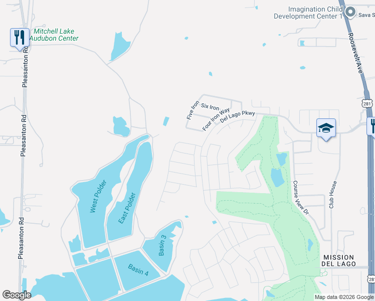 map of restaurants, bars, coffee shops, grocery stores, and more near 731 Halogen Way in San Antonio