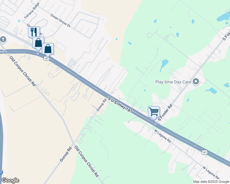 map of restaurants, bars, coffee shops, grocery stores, and more near 11740 U.S. 181 in San Antonio