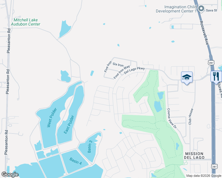 map of restaurants, bars, coffee shops, grocery stores, and more near 11531 Plover Place in San Antonio