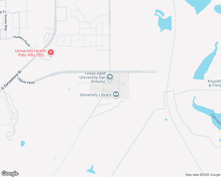 map of restaurants, bars, coffee shops, grocery stores, and more near One University Way in San Antonio