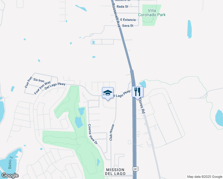 map of restaurants, bars, coffee shops, grocery stores, and more near 12107 Clubhouse in San Antonio