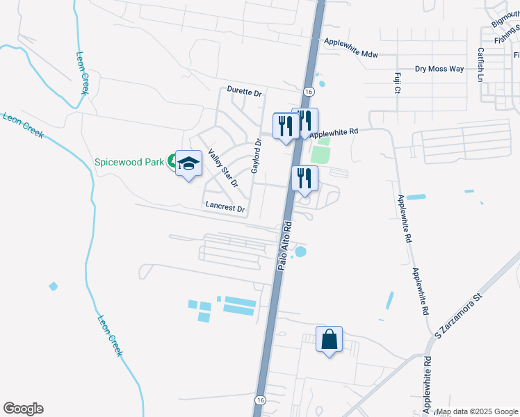 map of restaurants, bars, coffee shops, grocery stores, and more near 11314 Gaylord Drive in San Antonio