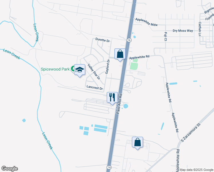 map of restaurants, bars, coffee shops, grocery stores, and more near 11314 Gaylord Drive in San Antonio