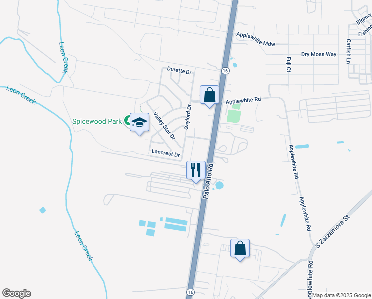 map of restaurants, bars, coffee shops, grocery stores, and more near 11314 Gaylord Drive in San Antonio