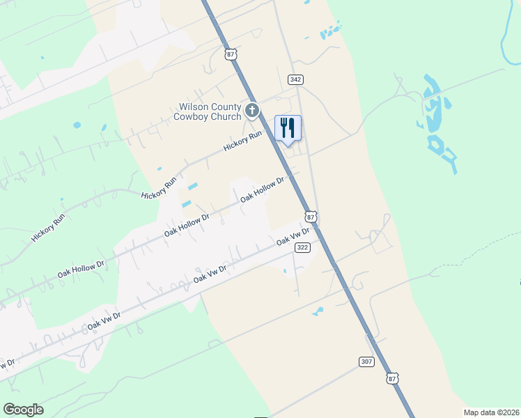 map of restaurants, bars, coffee shops, grocery stores, and more near 105 Oak Hollow Drive in La Vernia