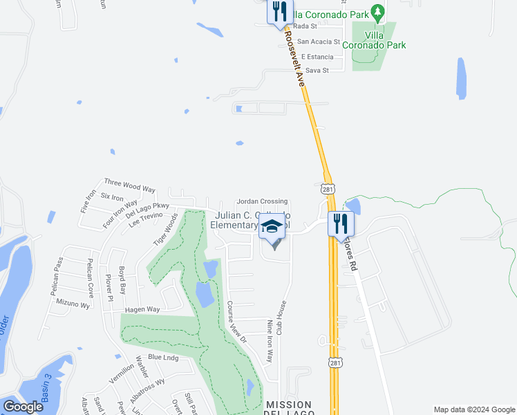map of restaurants, bars, coffee shops, grocery stores, and more near 12107 Darians Way in San Antonio