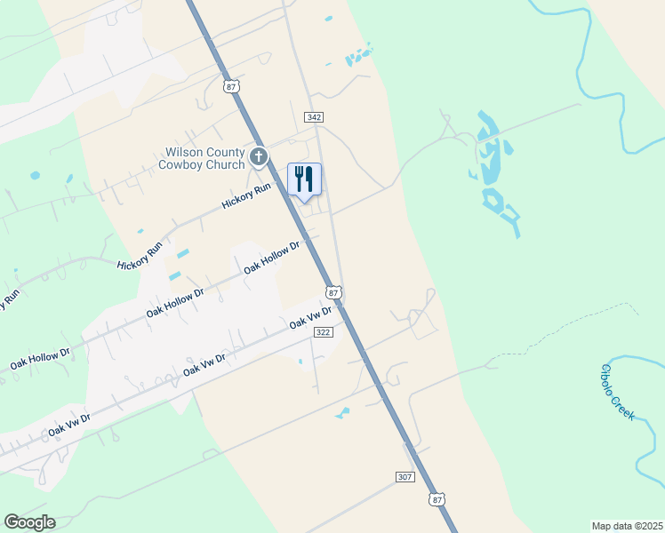 map of restaurants, bars, coffee shops, grocery stores, and more near 105 County Road 342 in La Vernia