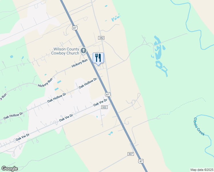 map of restaurants, bars, coffee shops, grocery stores, and more near 105 County Road 342 in La Vernia