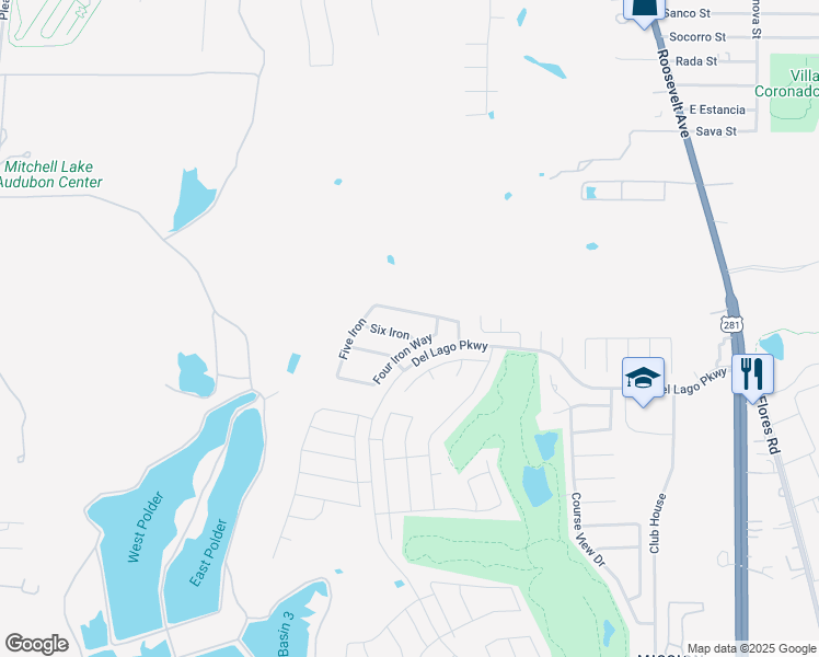 map of restaurants, bars, coffee shops, grocery stores, and more near 11306 Four Iron Way in San Antonio