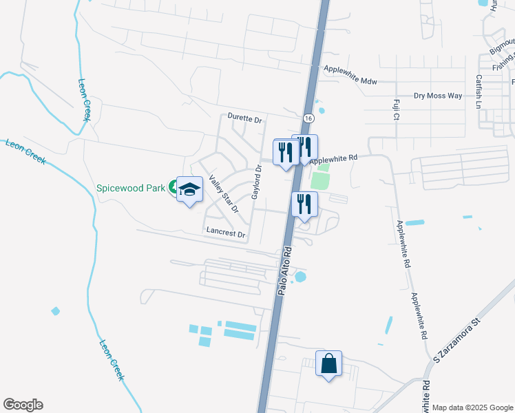 map of restaurants, bars, coffee shops, grocery stores, and more near 11114 Gaylord Drive in San Antonio