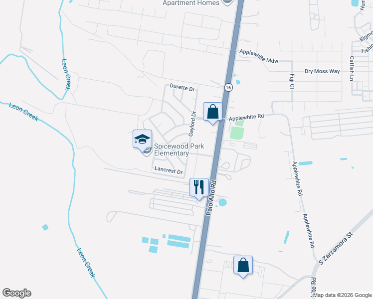 map of restaurants, bars, coffee shops, grocery stores, and more near 11114 Gaylord Drive in San Antonio