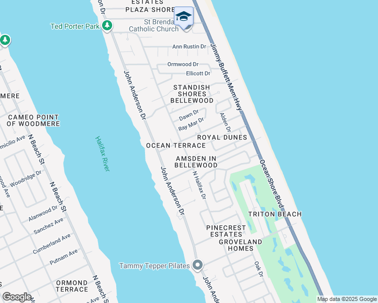 map of restaurants, bars, coffee shops, grocery stores, and more near 659 North Halifax Drive in Ormond Beach