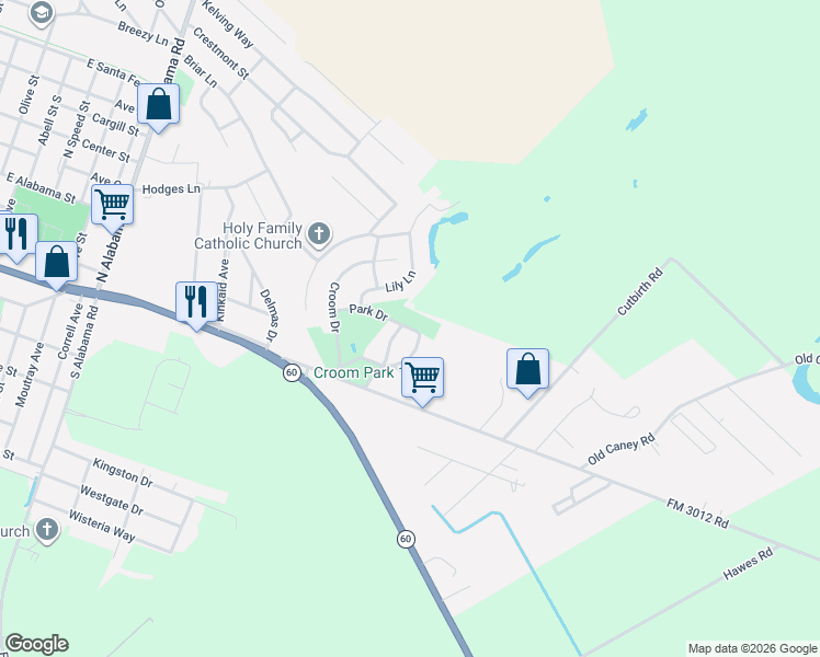 map of restaurants, bars, coffee shops, grocery stores, and more near 397 Circle Drive in Wharton