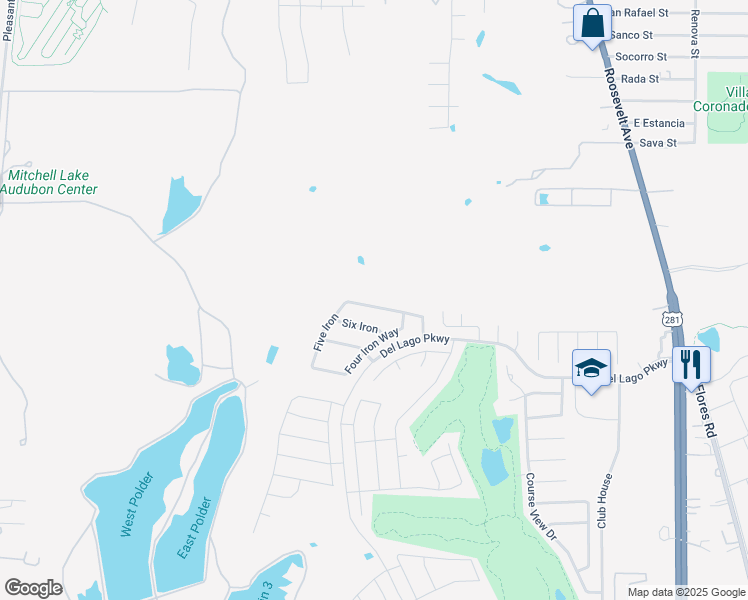 map of restaurants, bars, coffee shops, grocery stores, and more near 839 Three Wood Way in San Antonio