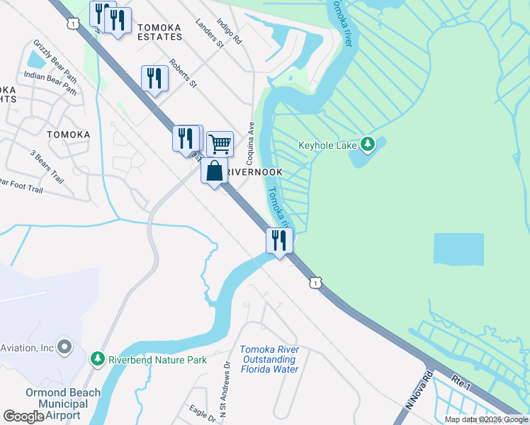 map of restaurants, bars, coffee shops, grocery stores, and more near 1003 U.S. 1 in Ormond Beach
