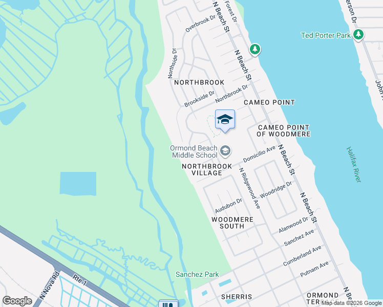 map of restaurants, bars, coffee shops, grocery stores, and more near 11 Brookside Circle in Ormond Beach
