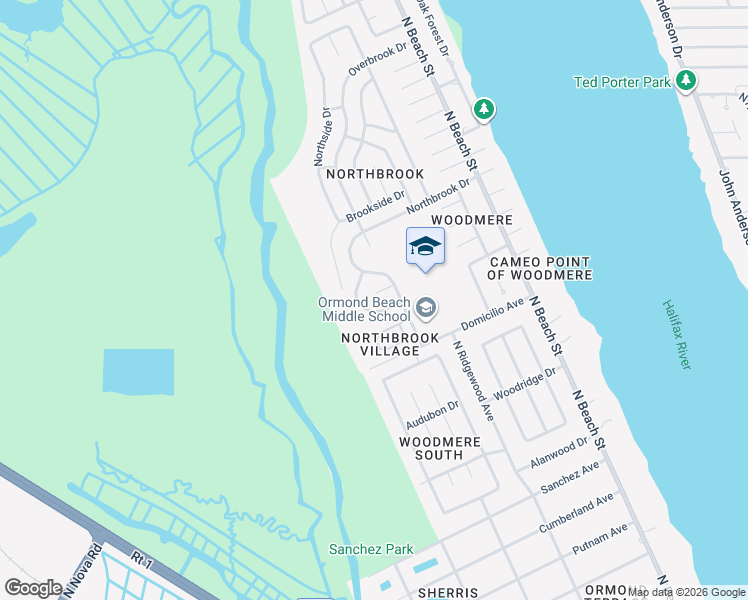 map of restaurants, bars, coffee shops, grocery stores, and more near 910 Northbrook Drive in Ormond Beach