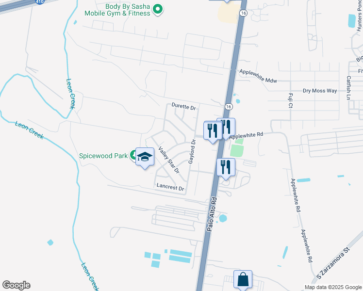map of restaurants, bars, coffee shops, grocery stores, and more near 10934 Bending Drive in San Antonio