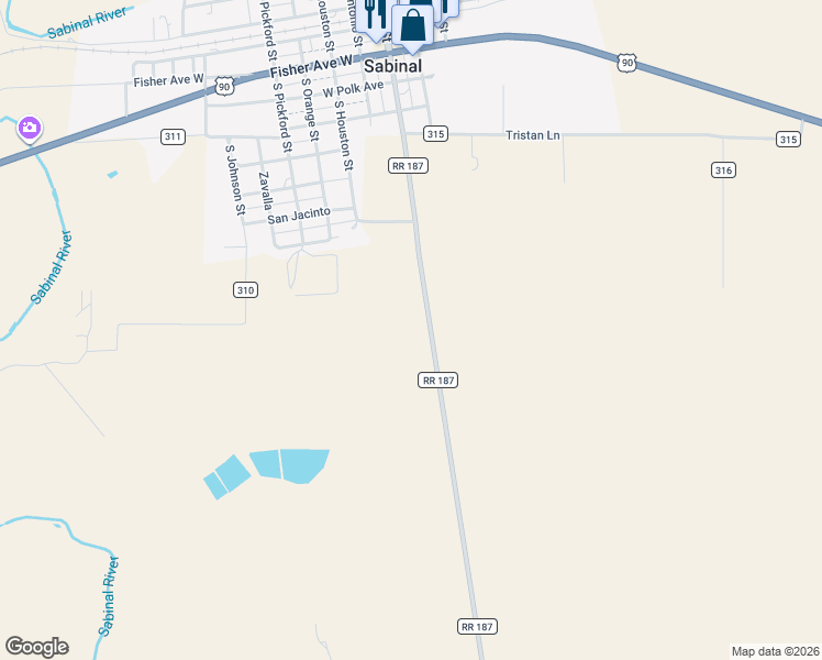 map of restaurants, bars, coffee shops, grocery stores, and more near Ranch to Market 187 in Sabinal