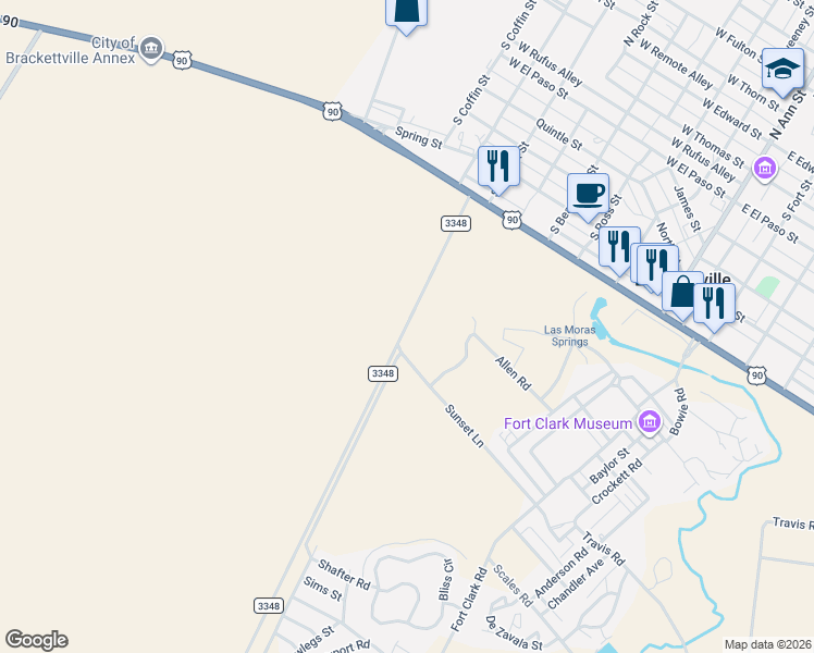 map of restaurants, bars, coffee shops, grocery stores, and more near in Brackettville