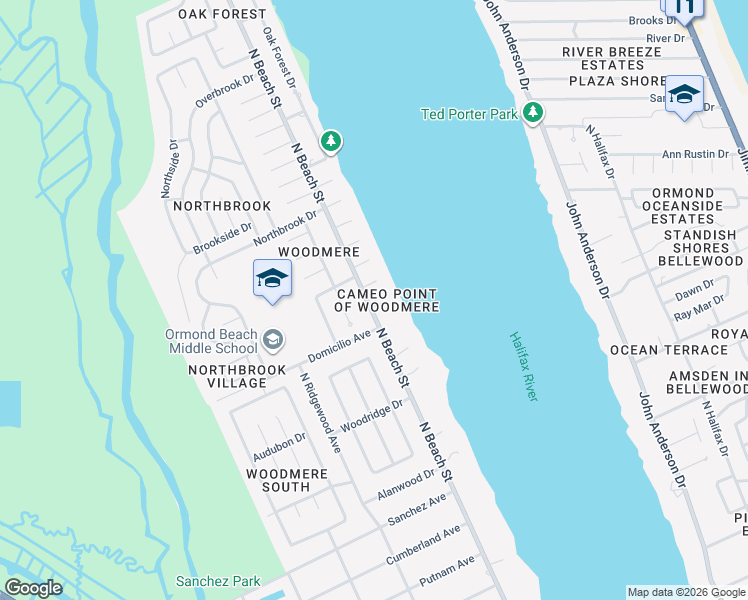 map of restaurants, bars, coffee shops, grocery stores, and more near 1 Cameo Circle in Ormond Beach