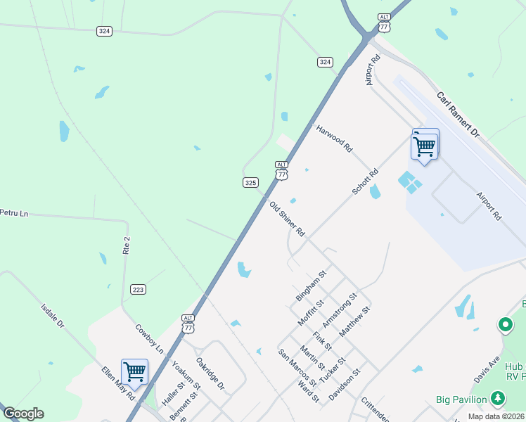 map of restaurants, bars, coffee shops, grocery stores, and more near 900 Old Shiner Road in Yoakum