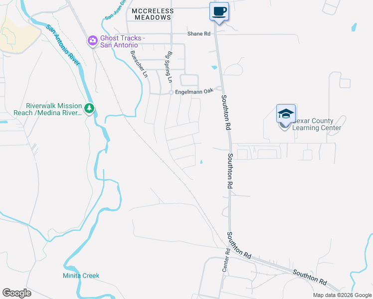 map of restaurants, bars, coffee shops, grocery stores, and more near 10515 Letus oak in San Antonio