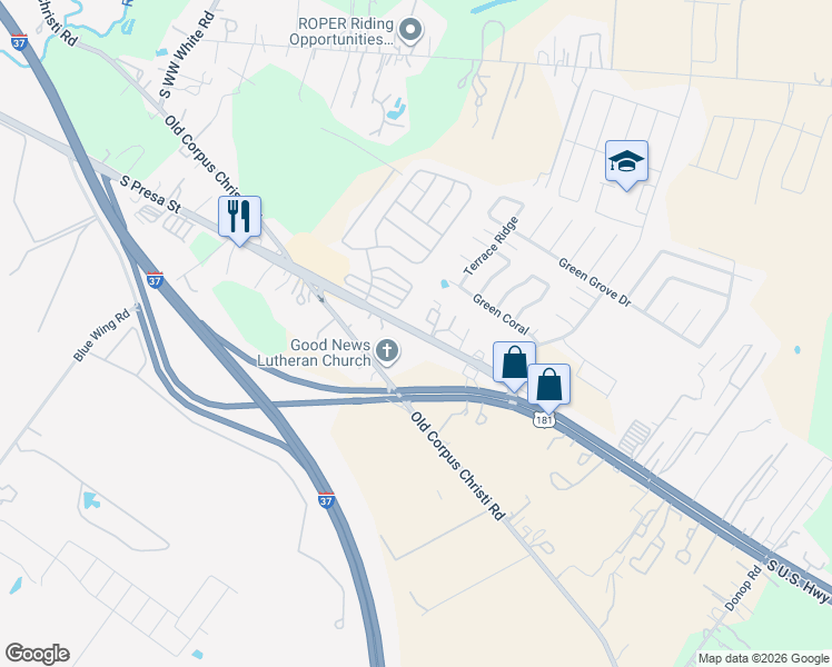 map of restaurants, bars, coffee shops, grocery stores, and more near 10848 U.S. 181 in San Antonio