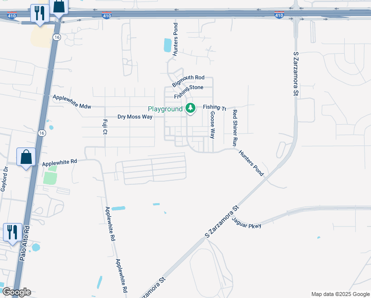 map of restaurants, bars, coffee shops, grocery stores, and more near 2102 Minnow Lane in San Antonio