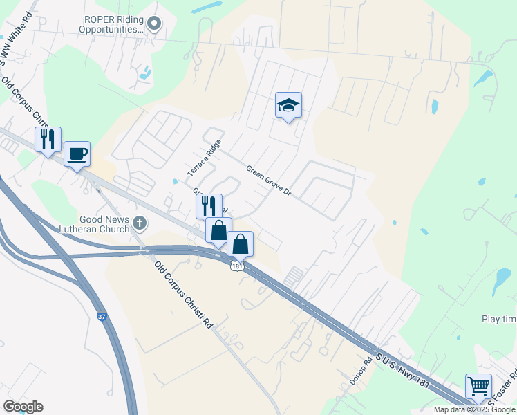 map of restaurants, bars, coffee shops, grocery stores, and more near 10842 Green Lake Street in San Antonio