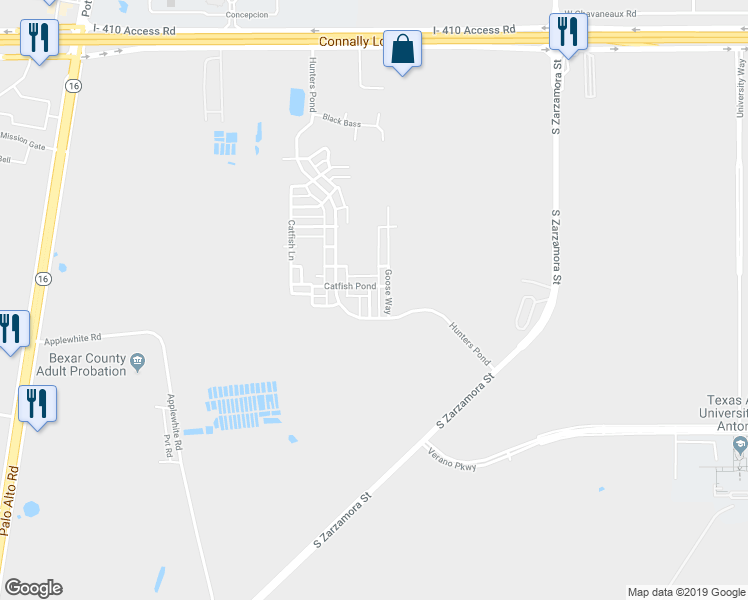 map of restaurants, bars, coffee shops, grocery stores, and more near 10719 Butterfly Pass in San Antonio