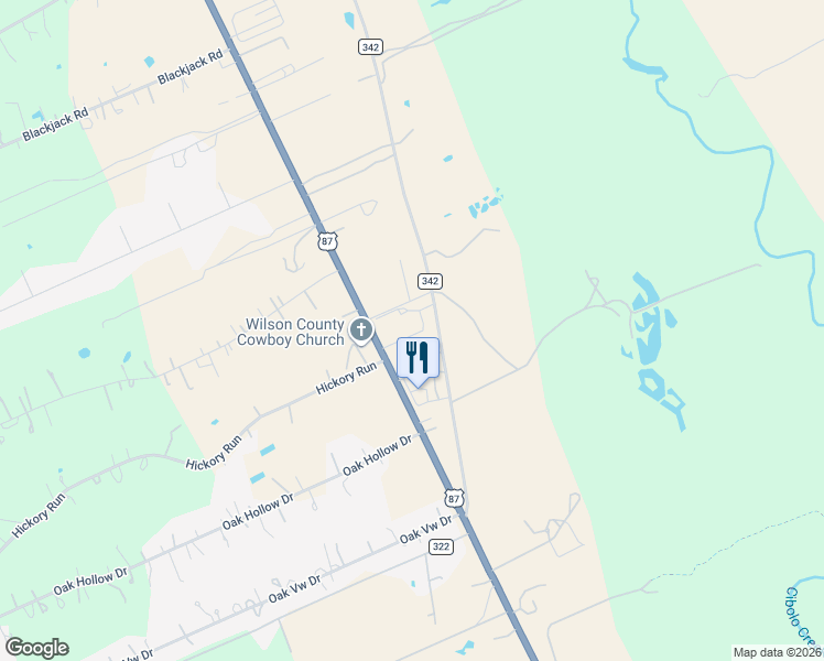 map of restaurants, bars, coffee shops, grocery stores, and more near 411 County Road 342 in La Vernia