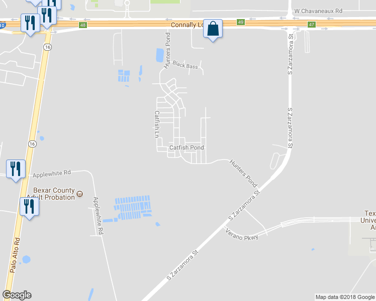 map of restaurants, bars, coffee shops, grocery stores, and more near 10719 Butterfly Pass in San Antonio