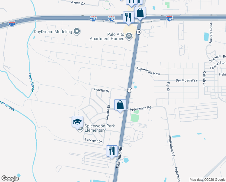 map of restaurants, bars, coffee shops, grocery stores, and more near 3007 Durette Drive in San Antonio