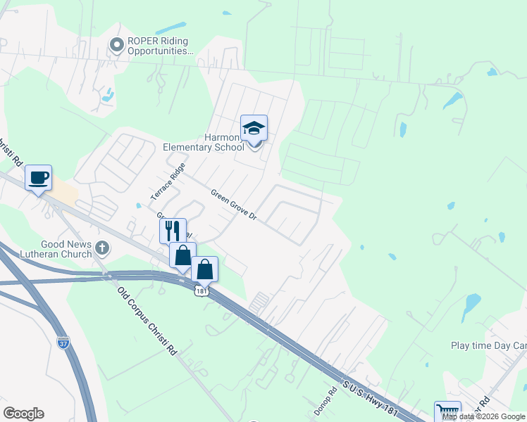 map of restaurants, bars, coffee shops, grocery stores, and more near 10730 Green Trail Drive in San Antonio
