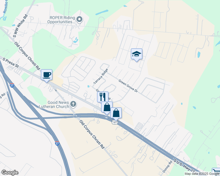 map of restaurants, bars, coffee shops, grocery stores, and more near 10622 Terrace Crest in San Antonio