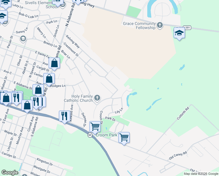map of restaurants, bars, coffee shops, grocery stores, and more near 1917 Chapel Heights Drive in Wharton