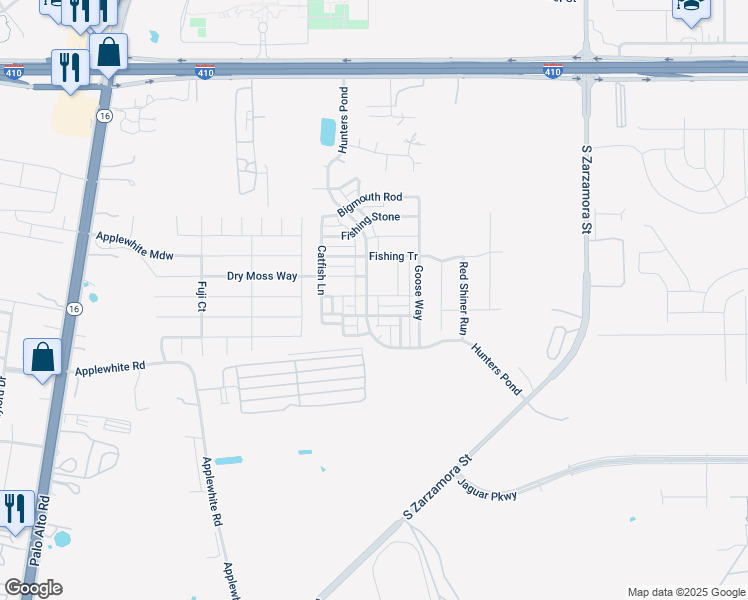 map of restaurants, bars, coffee shops, grocery stores, and more near 2031 Catfish Pond in San Antonio