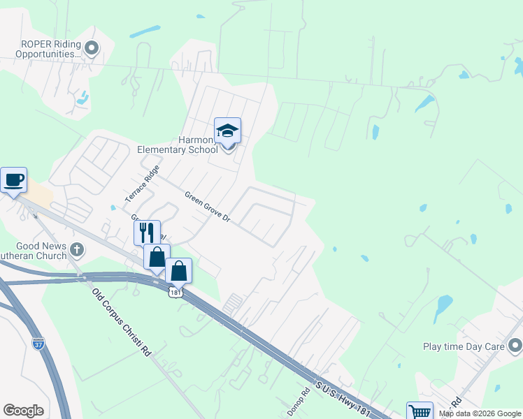 map of restaurants, bars, coffee shops, grocery stores, and more near 5610 Green House Drive in San Antonio