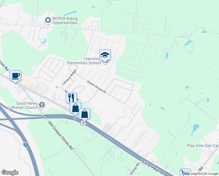map of restaurants, bars, coffee shops, grocery stores, and more near 10730 Green Trail Drive in San Antonio