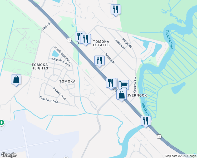 map of restaurants, bars, coffee shops, grocery stores, and more near 1096 U.S. 1 in Ormond Beach
