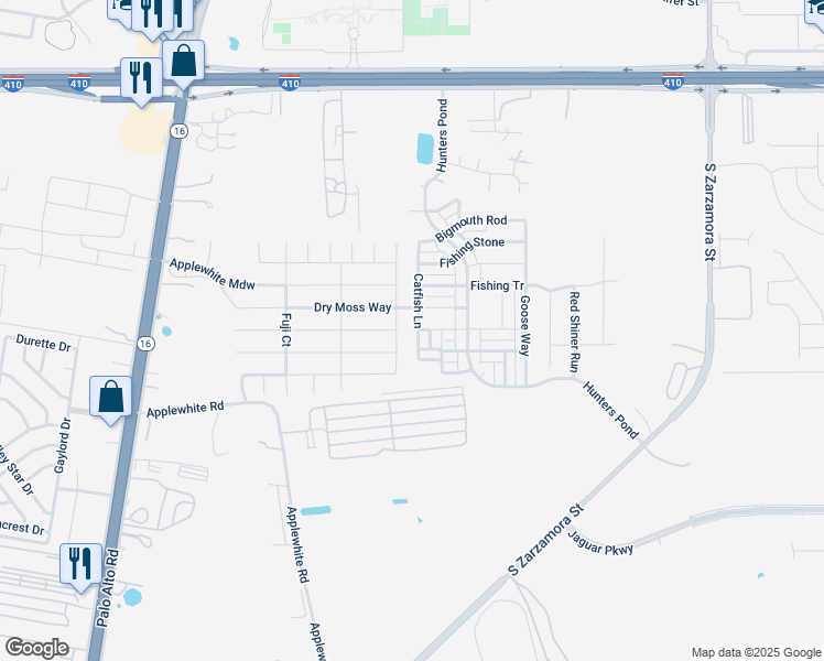 map of restaurants, bars, coffee shops, grocery stores, and more near 10523 Catfish Lane in San Antonio