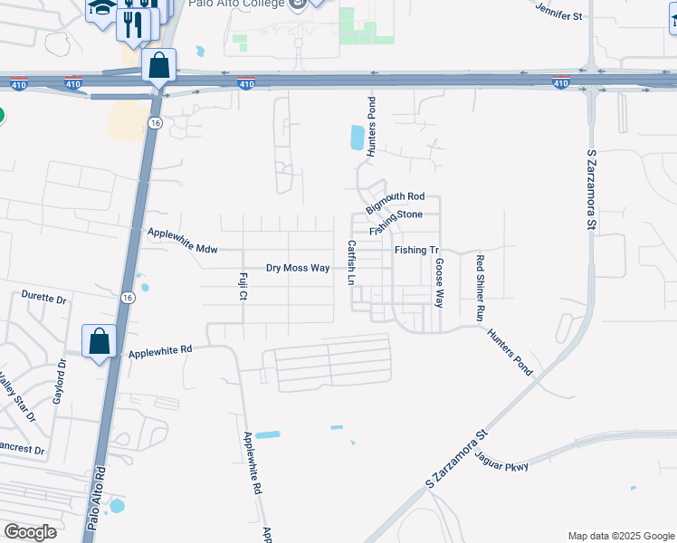 map of restaurants, bars, coffee shops, grocery stores, and more near 10523 Catfish Lane in San Antonio