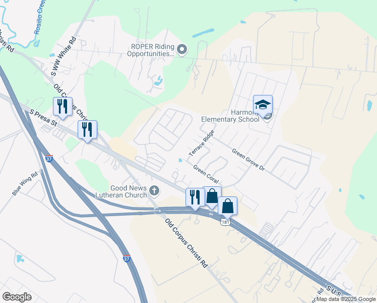 map of restaurants, bars, coffee shops, grocery stores, and more near 5018 Green Post in San Antonio
