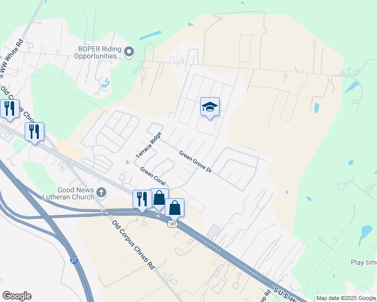 map of restaurants, bars, coffee shops, grocery stores, and more near 10626 Green Vista Street in San Antonio
