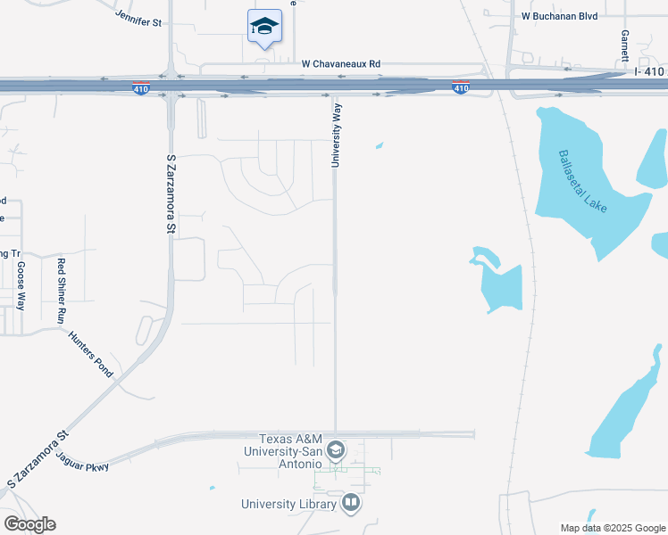 map of restaurants, bars, coffee shops, grocery stores, and more near University Way in San Antonio